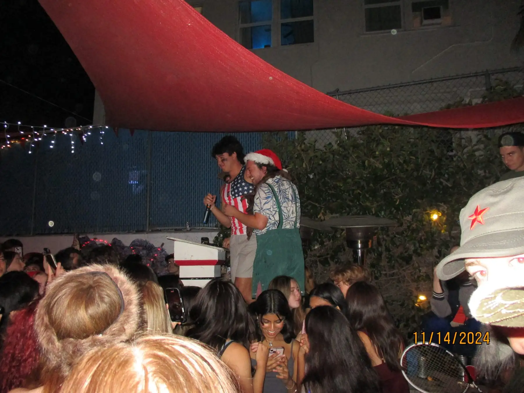 Costumed brothers performing on stage at the holiday show