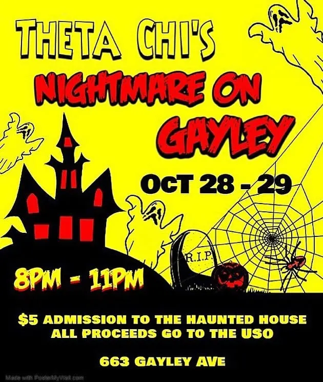 Theta Chi presents our second annual haunted house philanthropy: Nightmare On Gayley!!…