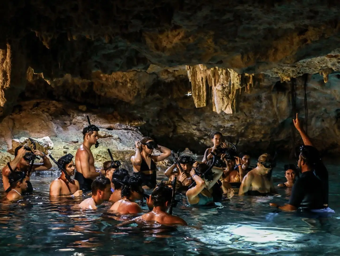 snorkel group inside cave