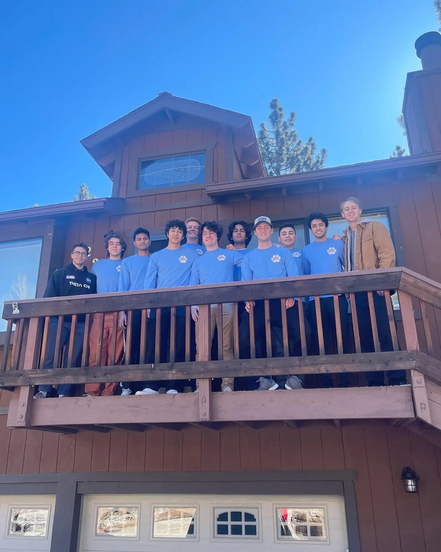cabin balcony group in matching shirts
